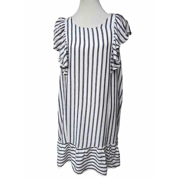 everleigh Dresses & Skirts - Everleigh Womens White Cotton Ruffle Sleeve Stripe Shift Dress Size XL